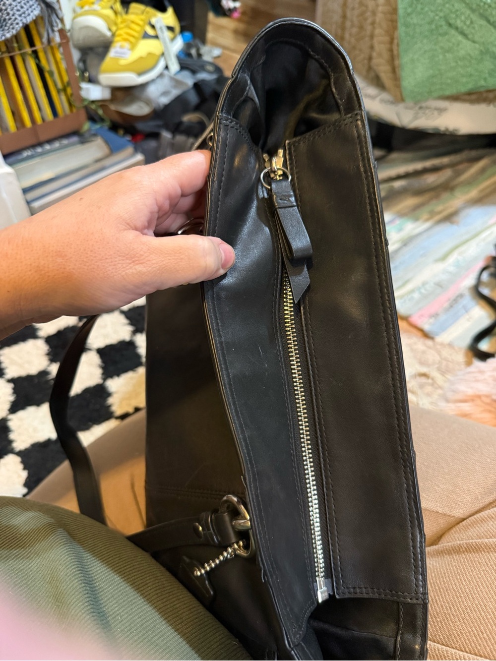 Coach Black Leather Satchel with Silver-Tone Accents - Picture 14 of 16